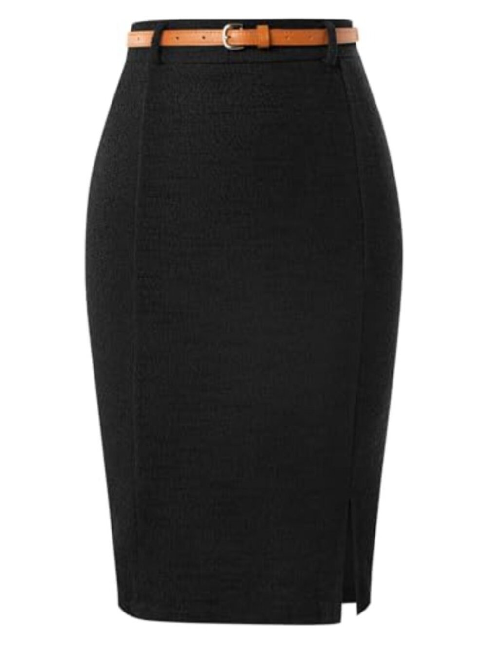 Tweed High Waisted Knee Length Pencil Skirt with Belt